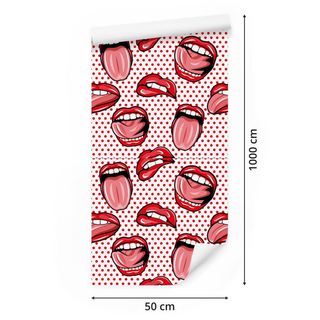 Lips wallpaper in pop art portraits for living room and bedroom 50x1000