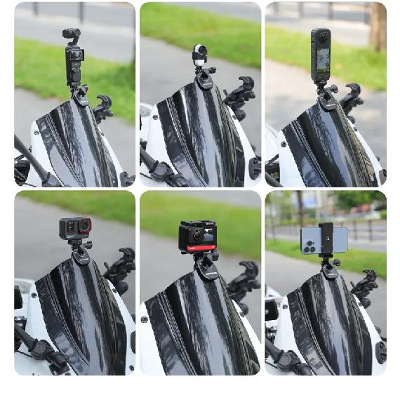 Motorcycle Windshield Clip Mount for Go Pro 13 12 11 10 9 8 7 DJI OSMO 360 Action 4 5 Pro Insta 360 X5 X4 Go 3S ACE Pro 2 Camera