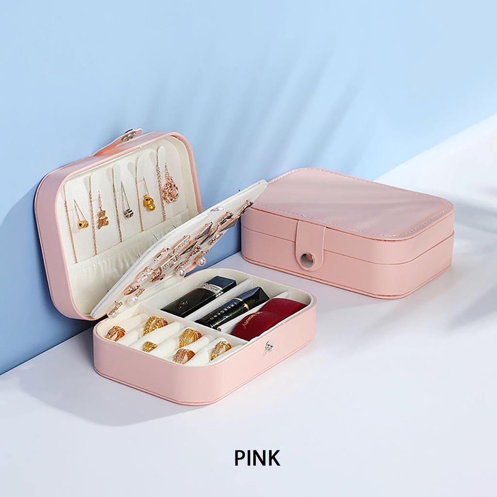 Portable Jewelry Box Small 2-Layer Travel Jewelry Organizer PU Leather Display Storage Case for Rings Necklace Earrings Bracelet