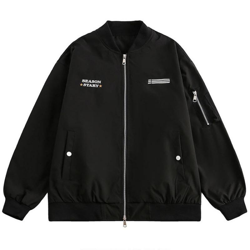 

Куртка в стиле ретро с вышитым воротником-стойкой на молнии для мужчин и женщин, свободная и универсальная, для пар, бейсбольная форма на осень S
