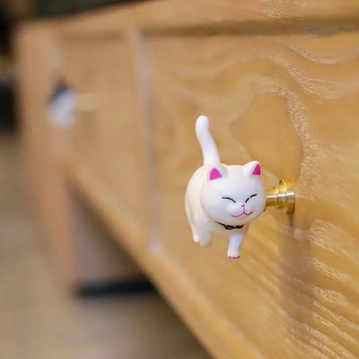Light Luxury, Brass, Resin, Children's Room Decoration, Cute Cat Handle, Japanese, Cartoon Animal Wardrobe Handle, Door Drawer Single Hole Handle