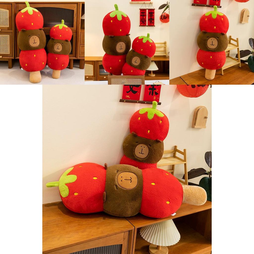 Adorable Capybara Plush Toy Soft Strawberry Candy Inspired Cuddly Pillow For Kids