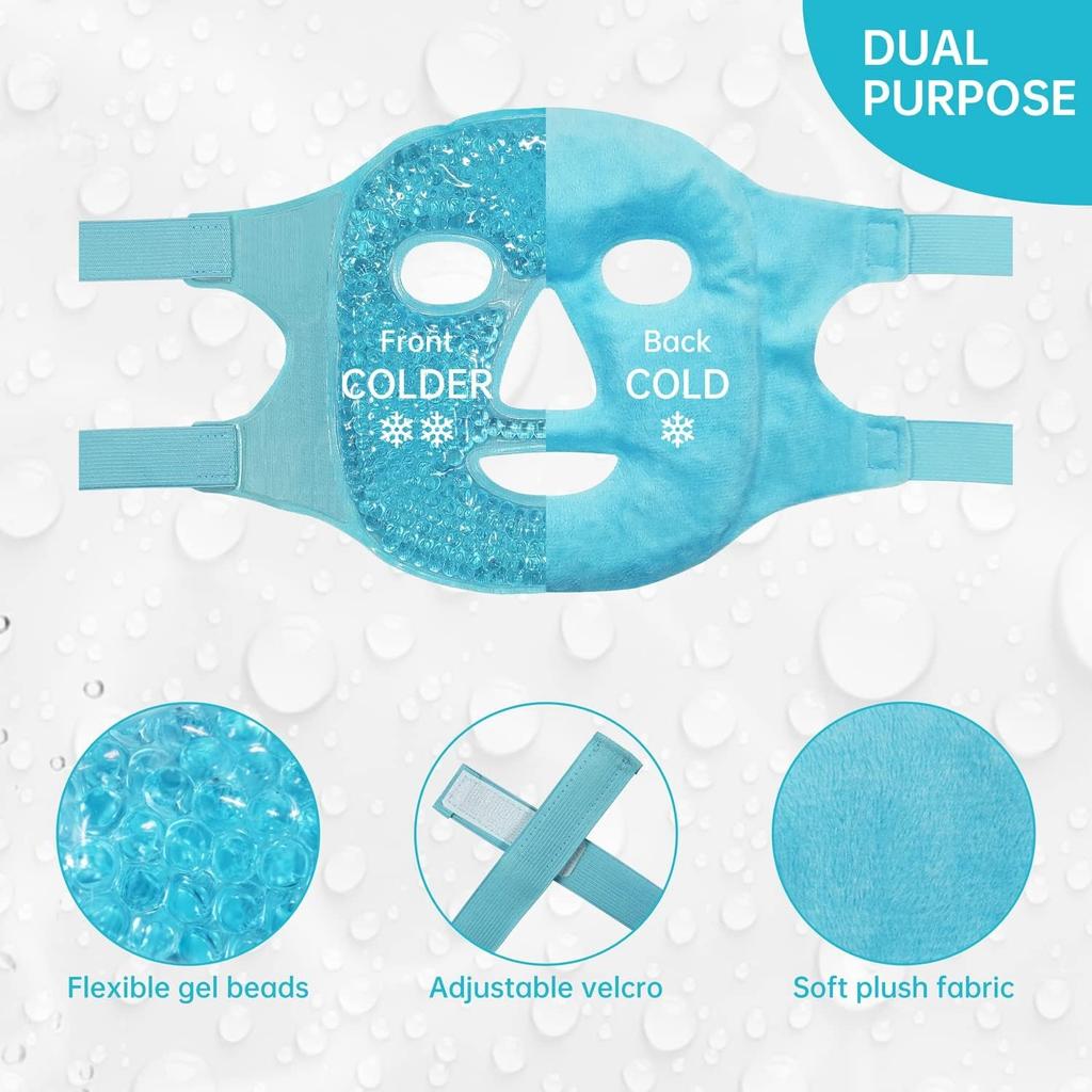 Kühlende Eis-Gesichts-Augenmaske zur Reduzierung von Schwellungen, Heiß-/Kaltpackung mit weicher Plüschrückseite (blau(1* Augenmaske+1*Gesichtsmaske))