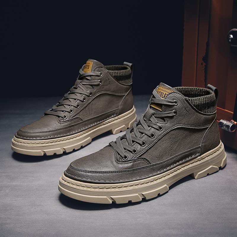 Men's Boots Fashion High Top Casual Sneaker High Quality Leather Ankle Boots for Men Lace Up Platform Work Boot Botas Masculinas