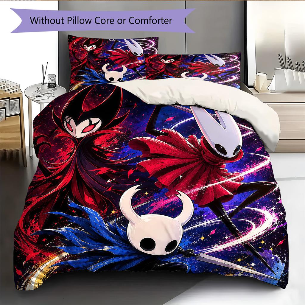 Hollow Knight Pattern Bedding Quilt Set Home Decoration Gift (1 * Duvet Cover + 2 * Pillowcase Without Core)