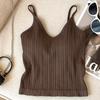 V Neck Tank Top for Women Double Lined Ribbed Sleeveless Basic Shirts with Built-in Bra Summer Padded Going Out Tops