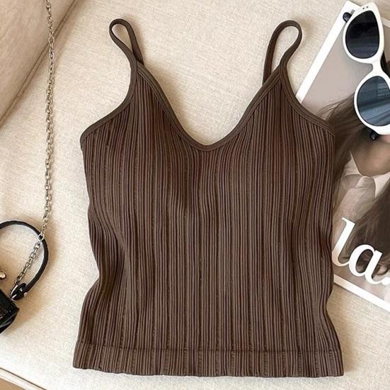 V Neck Tank Top for Women Double Lined Ribbed Sleeveless Basic Shirts with Built-in Bra Summer Padded Going Out Tops
