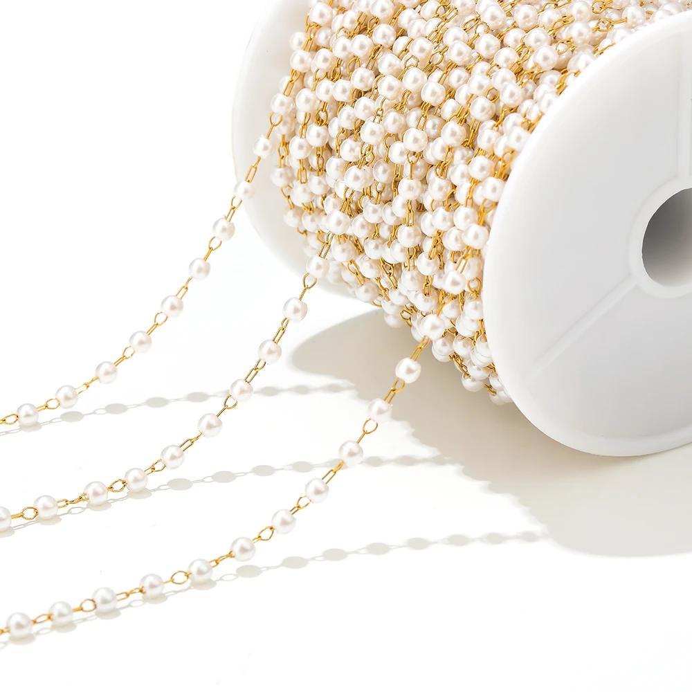 2 Meter Stainless Steel White 3mm Imitation Pearl Chains for DIY Necklace Making Jewelry Findings Bracelet Supplies Body Chains