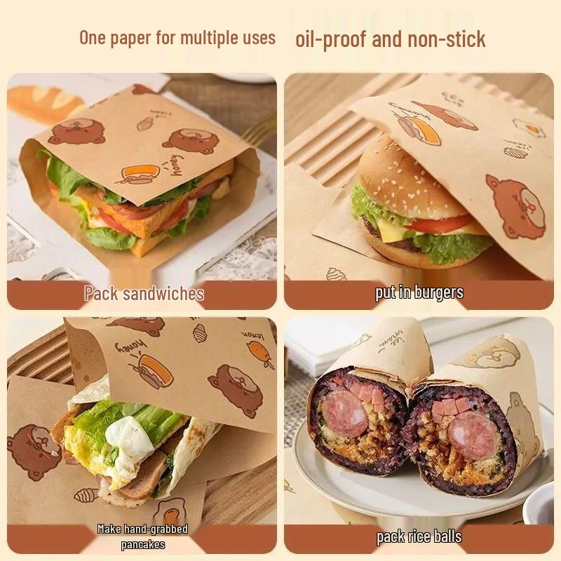 Oil-Proof Kraft Paper Bags for Sandwiches, Burgers, and Breakfast Items