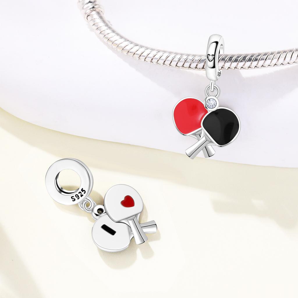 PANPOKI Copper Metal Table Tennis Hobbies Interests Authentic Original Pendant Bead Components Bracelet High Quality Fine Jewelry Charm Bead