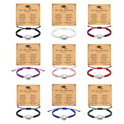 2026 Graduation Cap Flat Knot Bracelet Handmade Nylon Cord With Stainless Steel Charm For Graduation Gift And Memory
