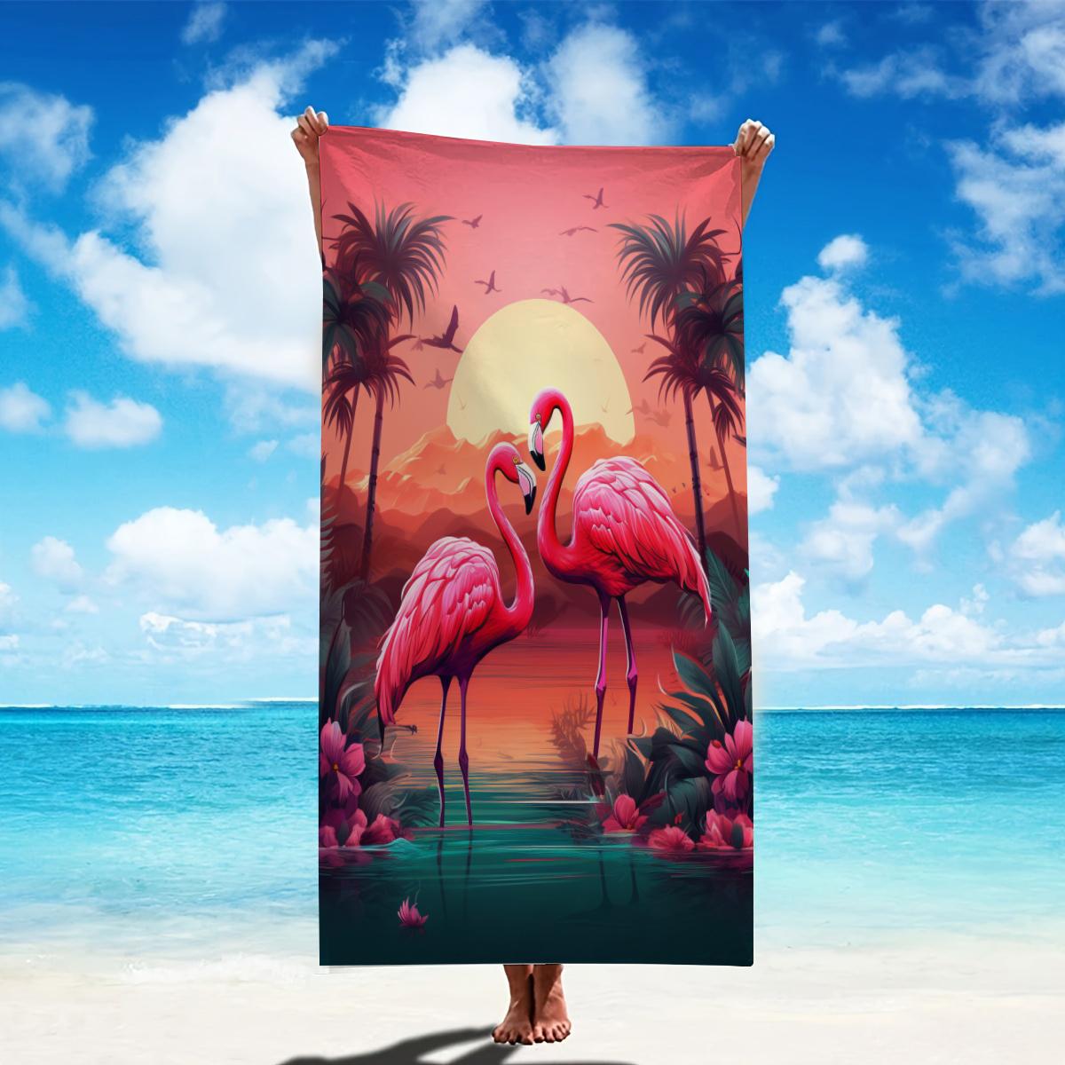 

Microfiber Beach Towel Flamingo Palm Tree Bath Towel Thin Absorbent Extra Large Towel for Beach Swimming Camping Yoga Bath Sport W40*H60(CM)