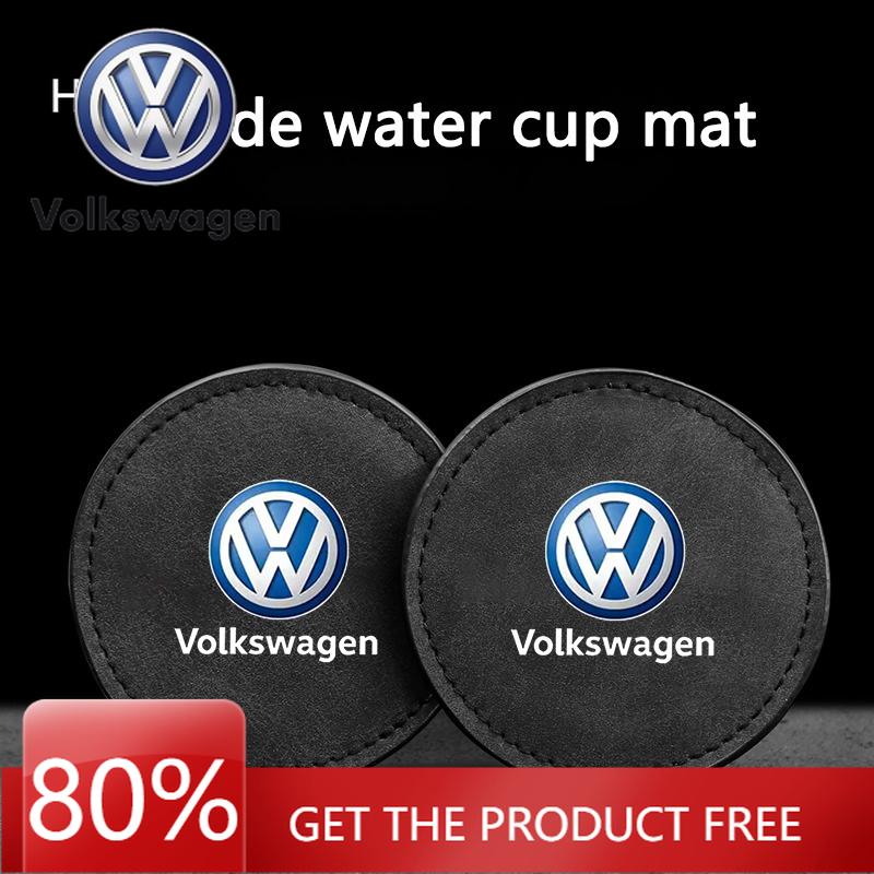 For VOLKSWAGEN VW 2Pcs Car Water Cup Mat Suede Non-Slip Coaster Accessories For VW GTI Polo Golf Passat Tiguan Arteon Touareg Ta