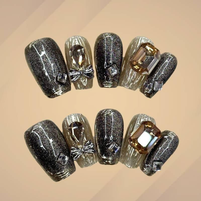 Wearing Nail Handmade Black Cat Eye Metal Explosive Flashing Nail Wearable