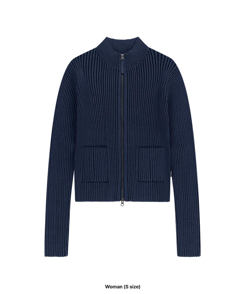 MAHAGRID Two Tone Zip Up Cardigan Blue(Mg2Gsmk686A)