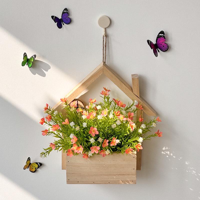 Wall Hanging Artificial Flower Pot for Living Room TV Background with Greenery Planter.