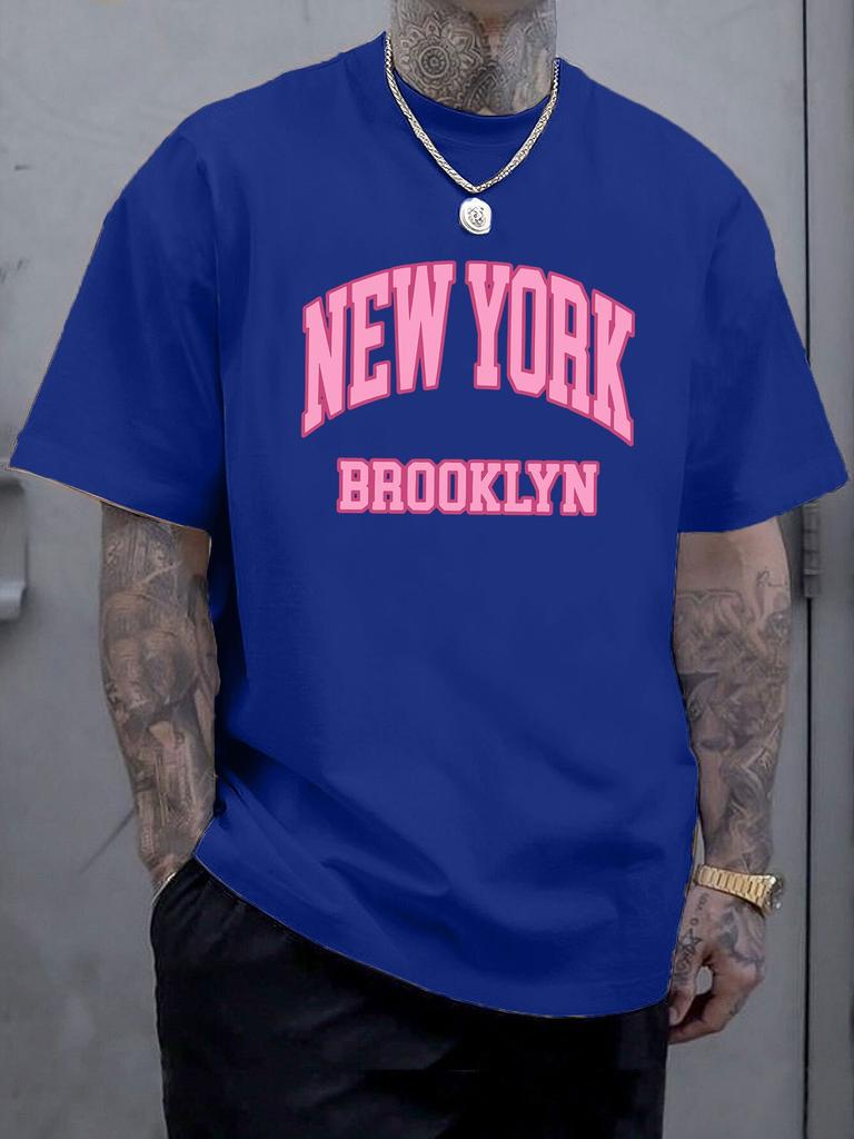 New York Brooklyn Retro Pink Letter Print Unisexs Crew Neck Short Sleeve Casual Basic Summer Daily Soft Comfort Fit Wear Tee Shirt