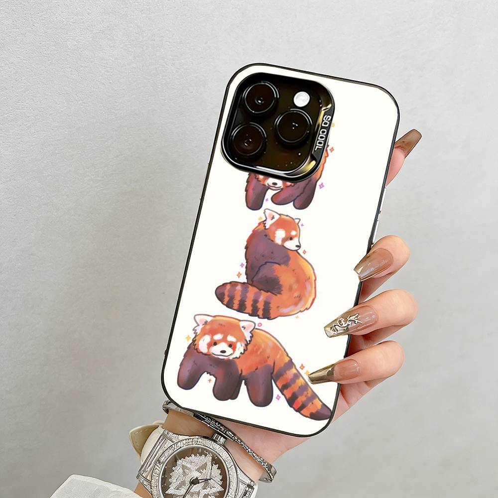 

Cute Western Red panda Phone Case For iPhone 17,16,15,14,13,12,11 Plus,Pro Max,XS,Colored Silver Plated Inside Cover iPhone17ProMax