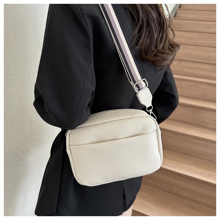 Nuova Borsa a Tracolla Multi-strato Donna Colore Unico Borsa a Spalla con Cinturino Largo in Pelle PU Vintage