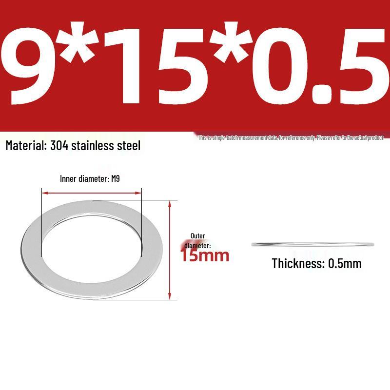304 Stainless Steel Ultra-Thin Flat Washers - Available in Thickness: 0.1mm, 0.2mm, 0.3mm, 0.5mm