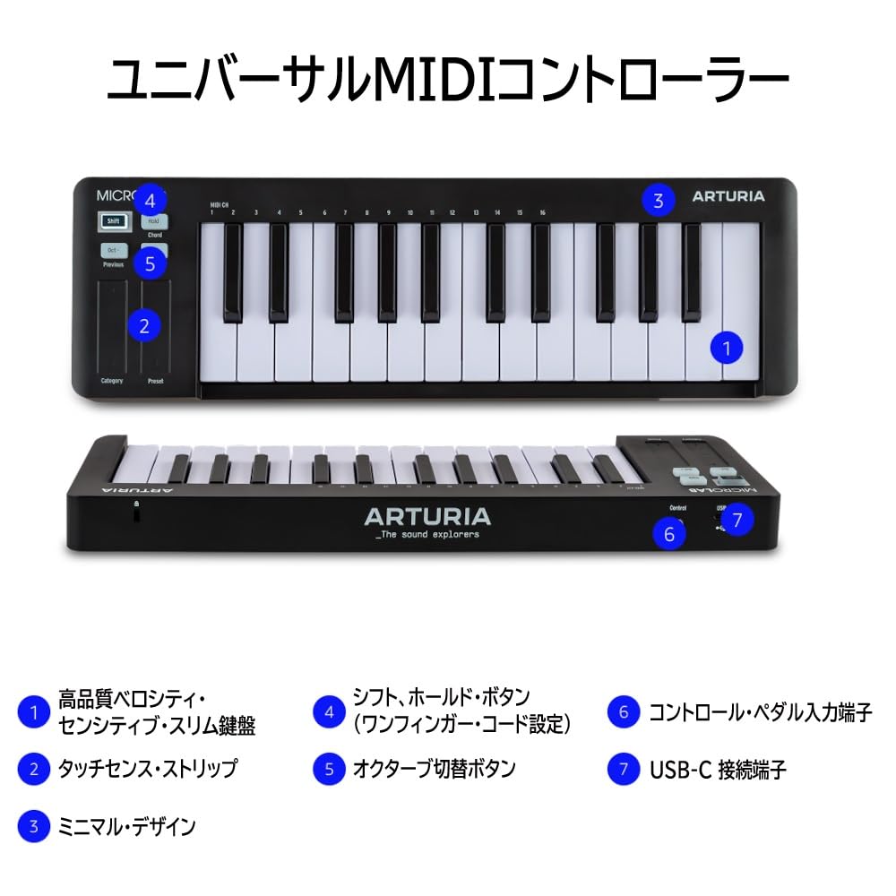 Arturia MicroLab MK3 Keyboard Slim Keyboard with Black Controller, 25-Key, Velocity-Sensitive, High-Quality USB-C Connection,