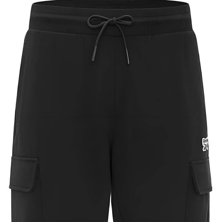 Reebok Mid Rise Lace Up Solid Loose Fit Sports Casual Pants Unisex Bottoms Black 23FRC653UGH0