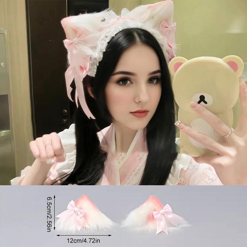 

Лолита Банты Шарм Заколки для волос Косплей Повязки на голову KC Головной убор Головной убор Милые аксессуары для волос Девушка-кошка Кружево Пушистый Многоцветный