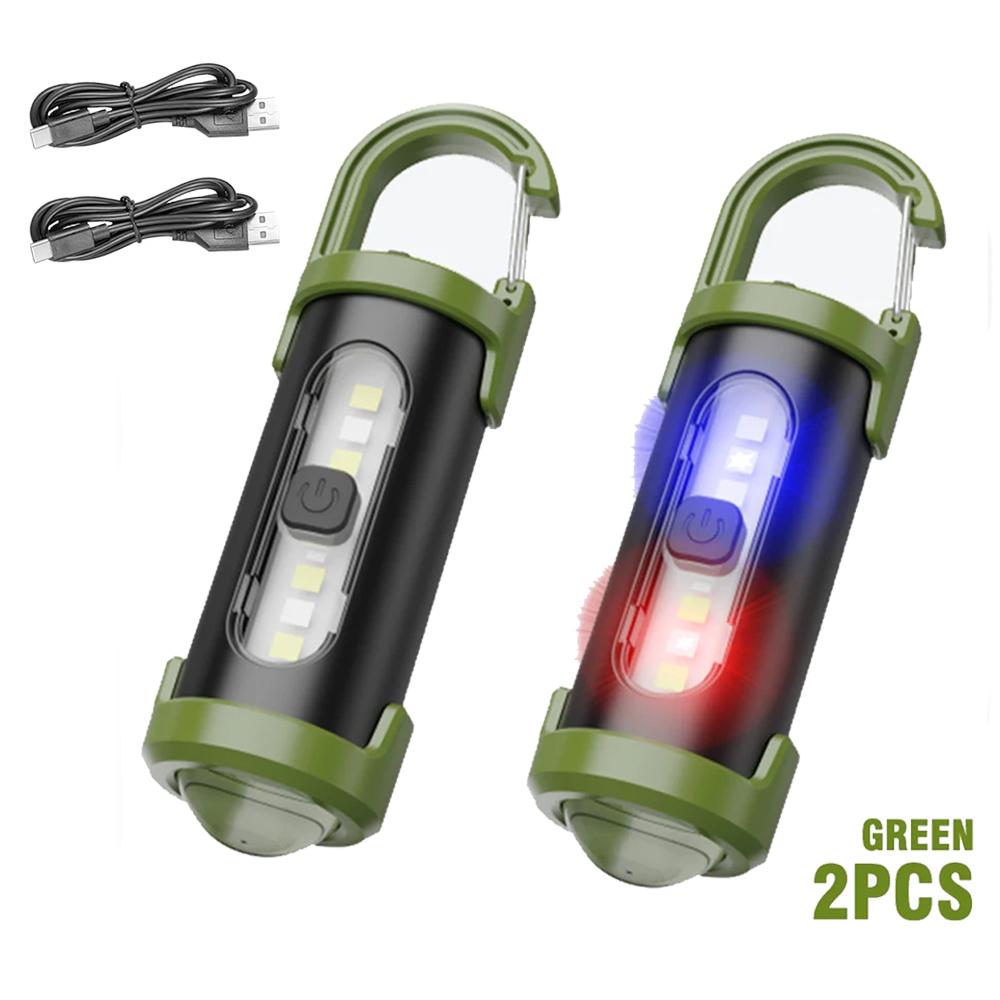 Mini Portable Keychain Flashlight Multifunction COB Work Light 4 Modes Emergency Rechargeable Light for Walking Searching Hiking