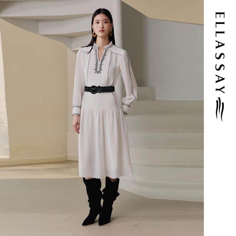 

ELLASSAY 2025 Early Autumn Scrollwork Embroidered V-Neck Midi Dress L
