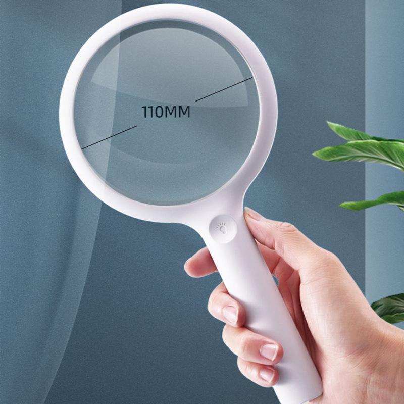 

110Mm Rechargeable Handheld Magnifier 3 Lighting Modes Illuminated Magnifying Glass 3X 10X 20 Led Lighted for Seniors Reading 110MM