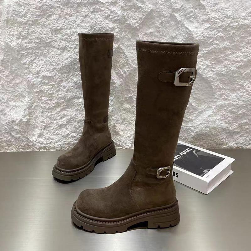 Fashion Flats Women High Boots Suede Winter Designer Shoes Fashion Casual Woman's Boots 2025 New Dress Brand Goth Mujer Chelsea Botas