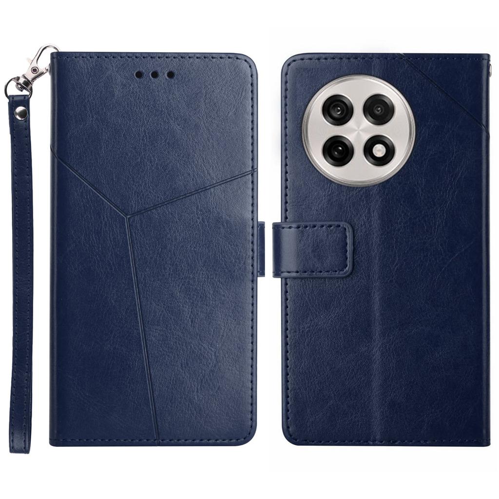 For OnePlus 13R 5G Case with Wrist Strap Y Shaped Lines Imprint Leather Phone Cover