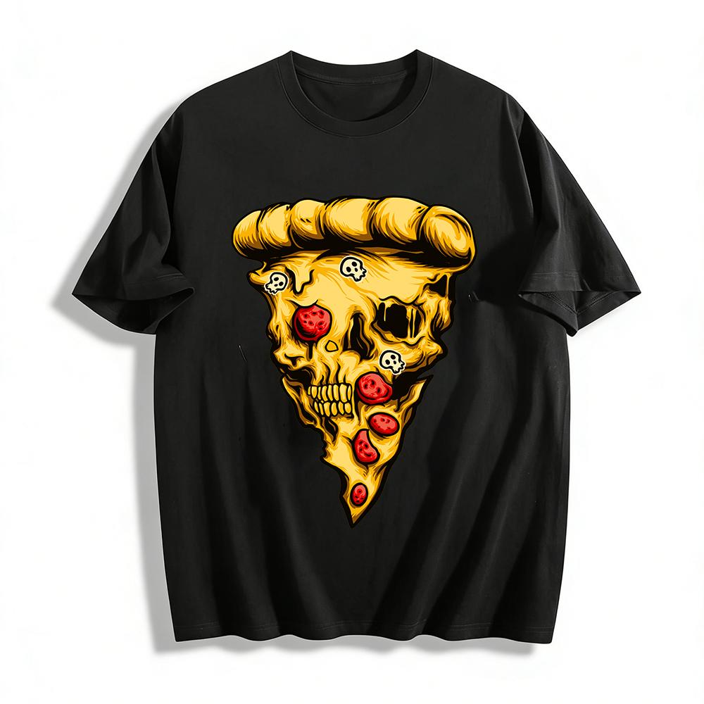 Skull Pizza Print Trendy Casual Short Sleeve T-Shirt Pure cotton T-shirt XXS