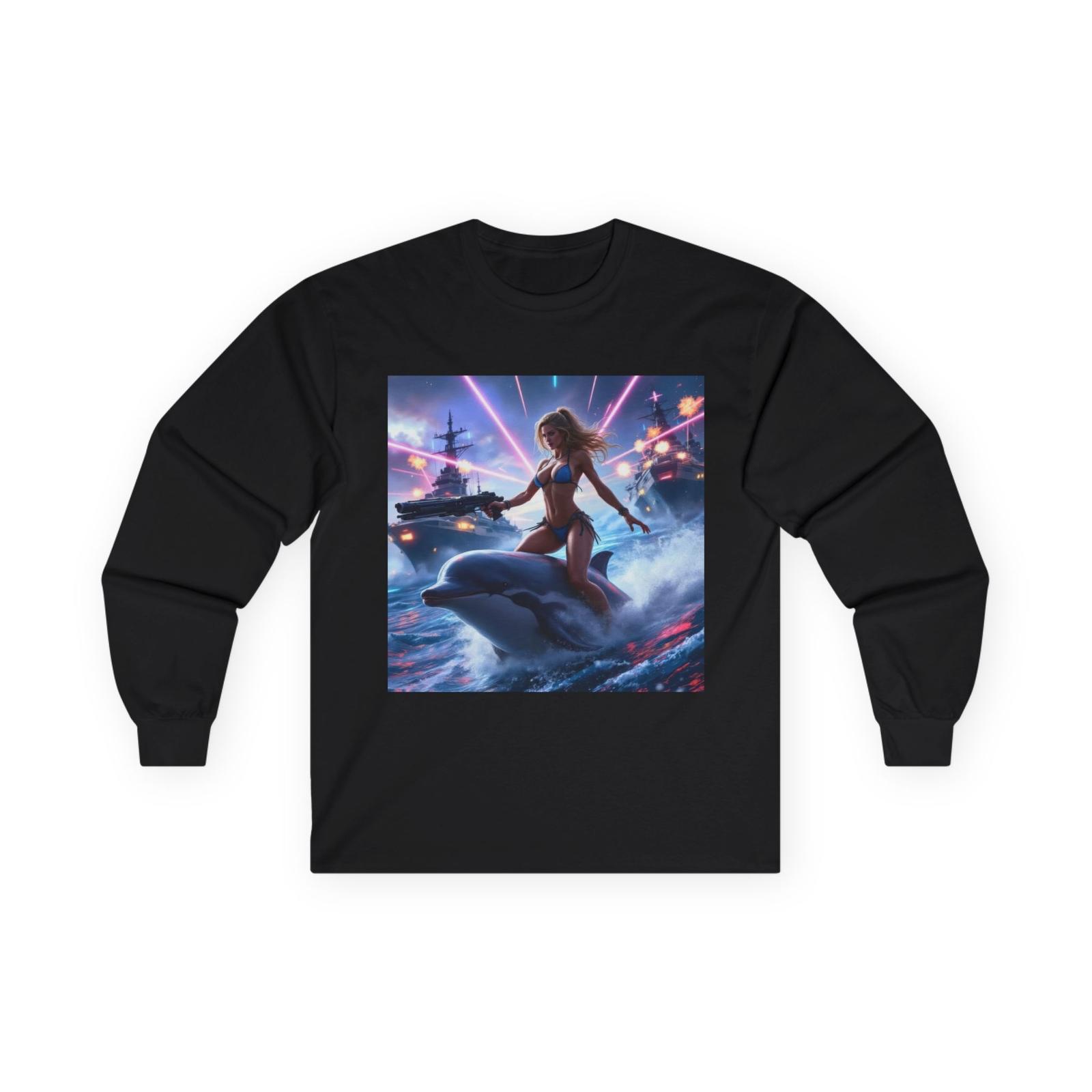Futuristic Armor T-Shirt Sexy Female Dolphin Fire Warrior Fierce Long Sleeve Tee M