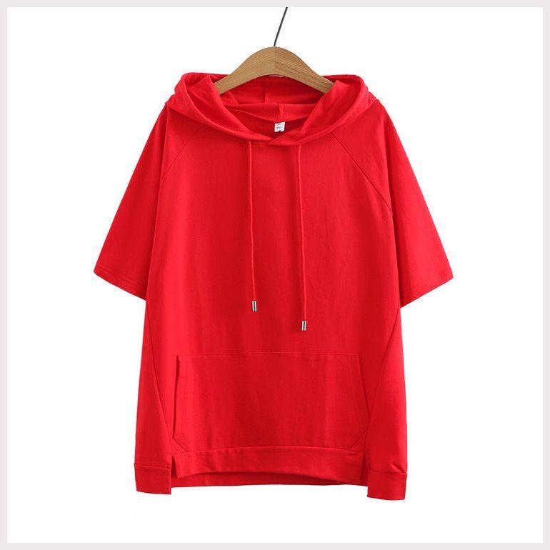 Cotton Plus Size Short-sleeved Hooded Sweater Women's Loose Summer Korean Version of The Trendy Thin Section Was Thin Western Style T-shirt