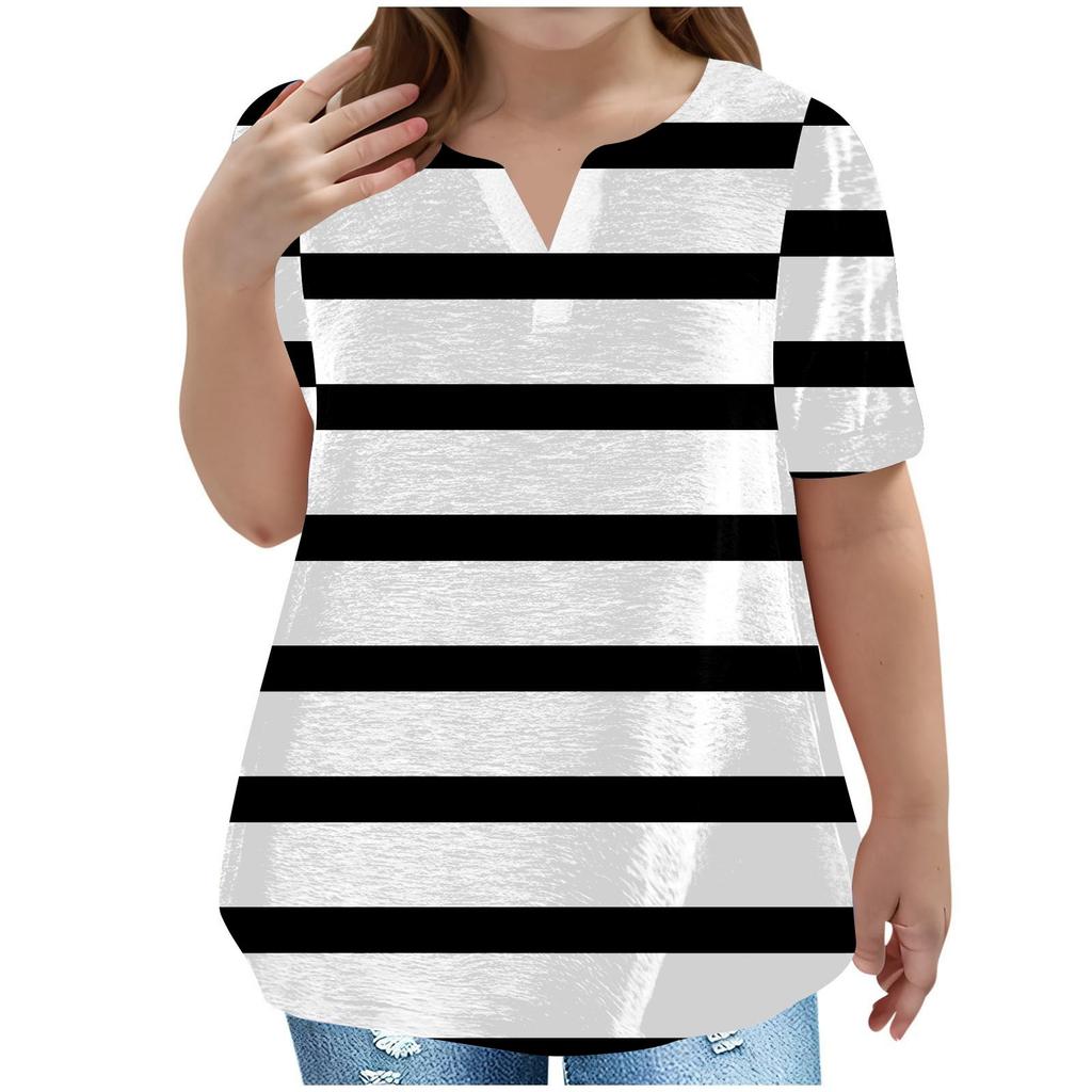 Children's Plus-size T-shirt Casual Fashion V-neck Short-sleeved Pocket Top