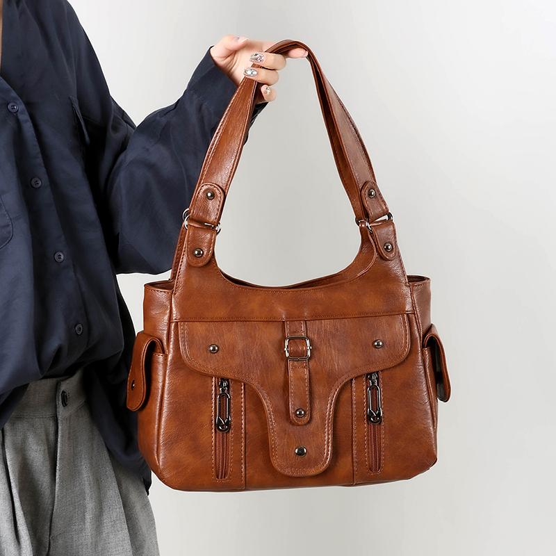 Damska torba Hobo Vintage Miękka skóra PU Torba na ramię Duża pojemność Wielokieszeniowa Codzienna torebka na ramię z regulowanym paskiem Uniwersalna Torba do codziennych dojazdów