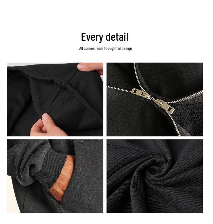 Heavyweight Hooded Sweatshirt: 420g Double Zipper Cotton Cardigan for Men & Women - Loose, Casual, American Style, Ideal for Spring & Autumn.