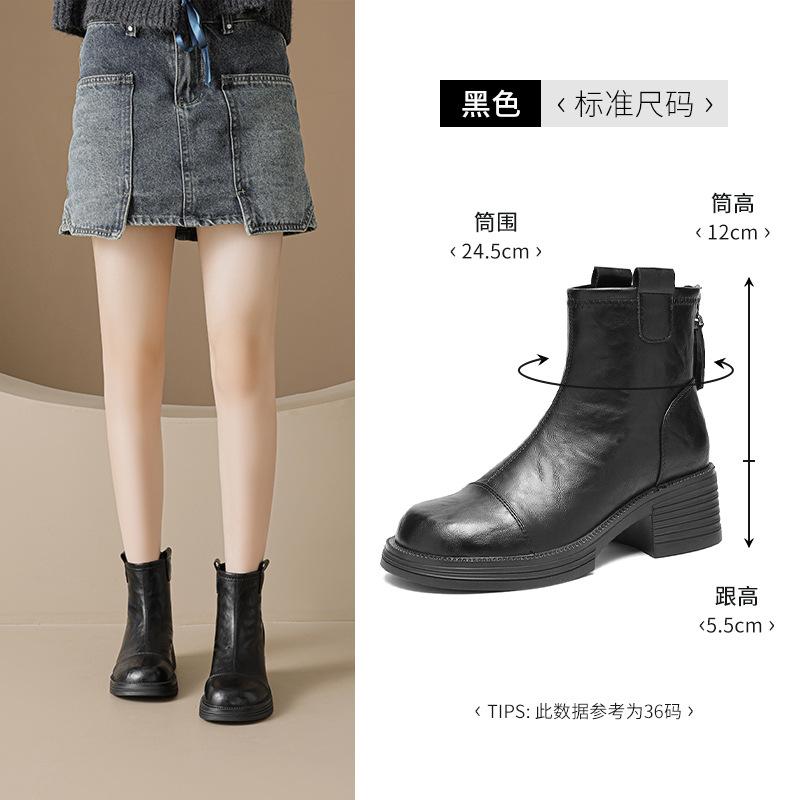 Black short boots new autumn thick-soled retro Martin boots thick heel British style thin boots 35