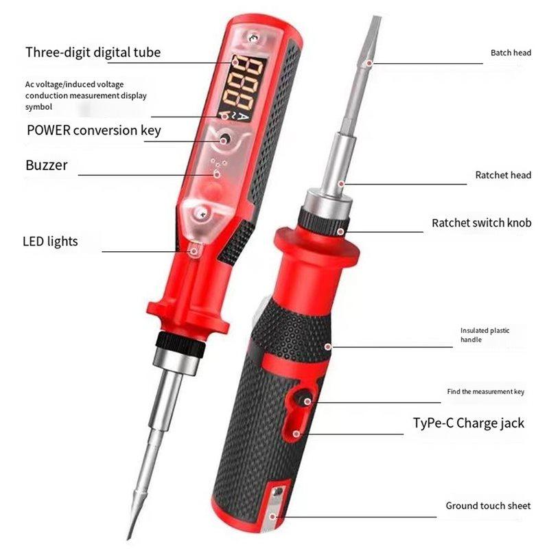B97A-Electrical Induction Circuit Testing Tool Digital Voltage Tester Measuring Pen Cross-Head Flathead Screwdriver Pencil