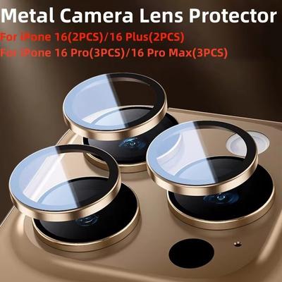 Protector de lente de cámara de metal para iPhone 16 15 Pro Max, funda de anillo de lente de aluminio, tapa de cubierta de lente de vidrio para iPhone 16 Plus 16 Pro Max