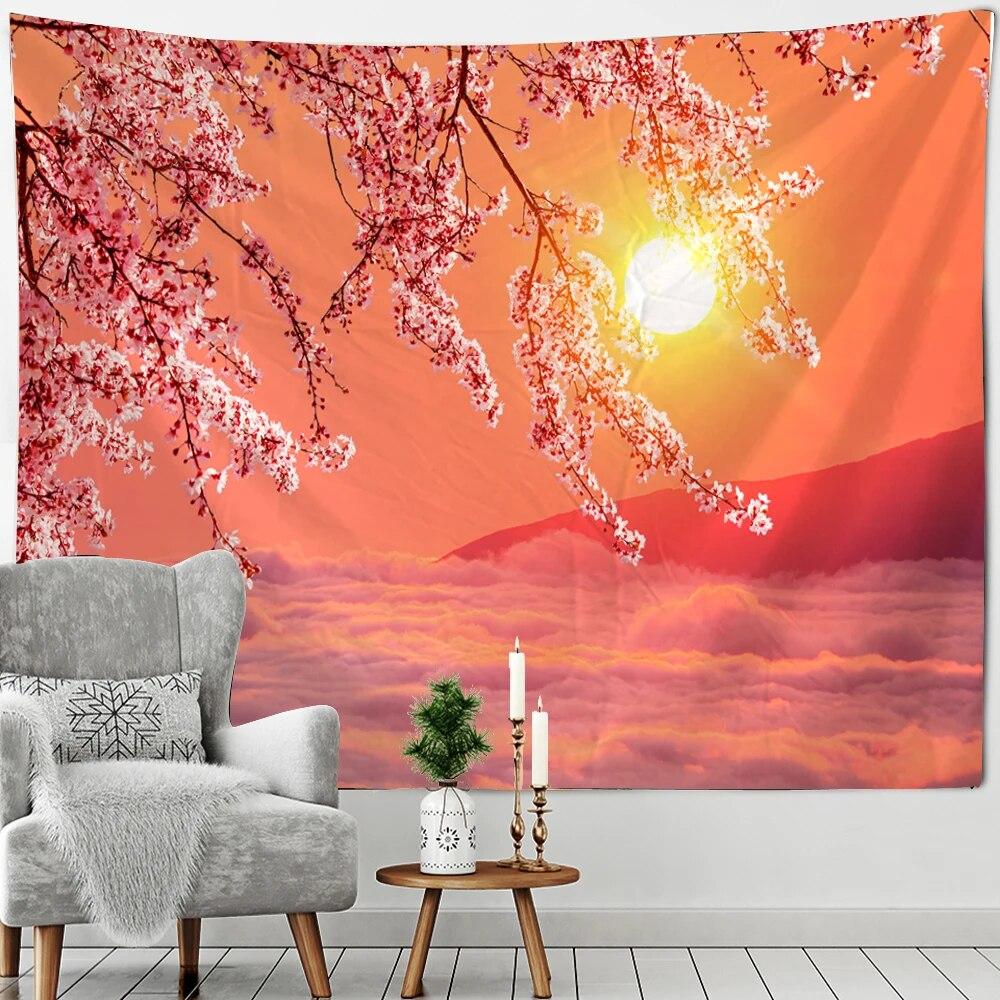 Beautiful Mount Fuji Sakura Pagoda Landscape Wall Hanging Tapestry Decorative Art Suitable for Living Room Room Home Decor