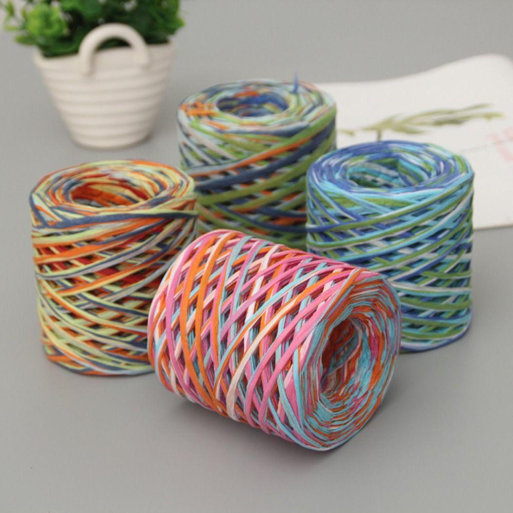 200m/Roll Raffia Paper Rope Multicolor Crochet Yarn High Quality Hand-woven Rope Gift Wrapping