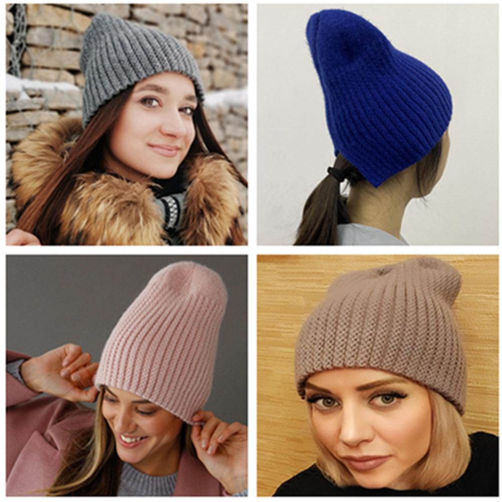 Hot Sale Women Hat Kpop Style Autumn /Winter Hat Soft Beanie Hats For Women Leisure Back Split Teens Ponytail Knitted Cap