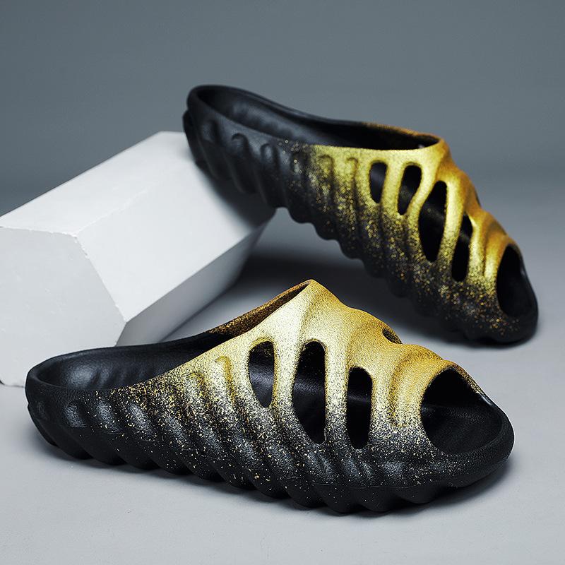 

Men s shoes large size casual fashion outdoor sports gradual change color one-word drag thick-soled non-slip slippers stepping on shit sandals 38 чёрный