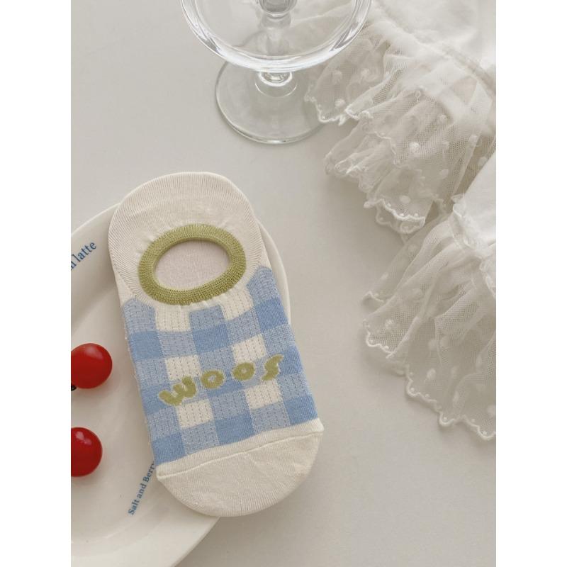 

Яблочные носки-следки Летние тонкие дышащие сетчатые Невидимые носки, которые не сползают и Полосатые носки-следки с бантом для девочек 1 pair