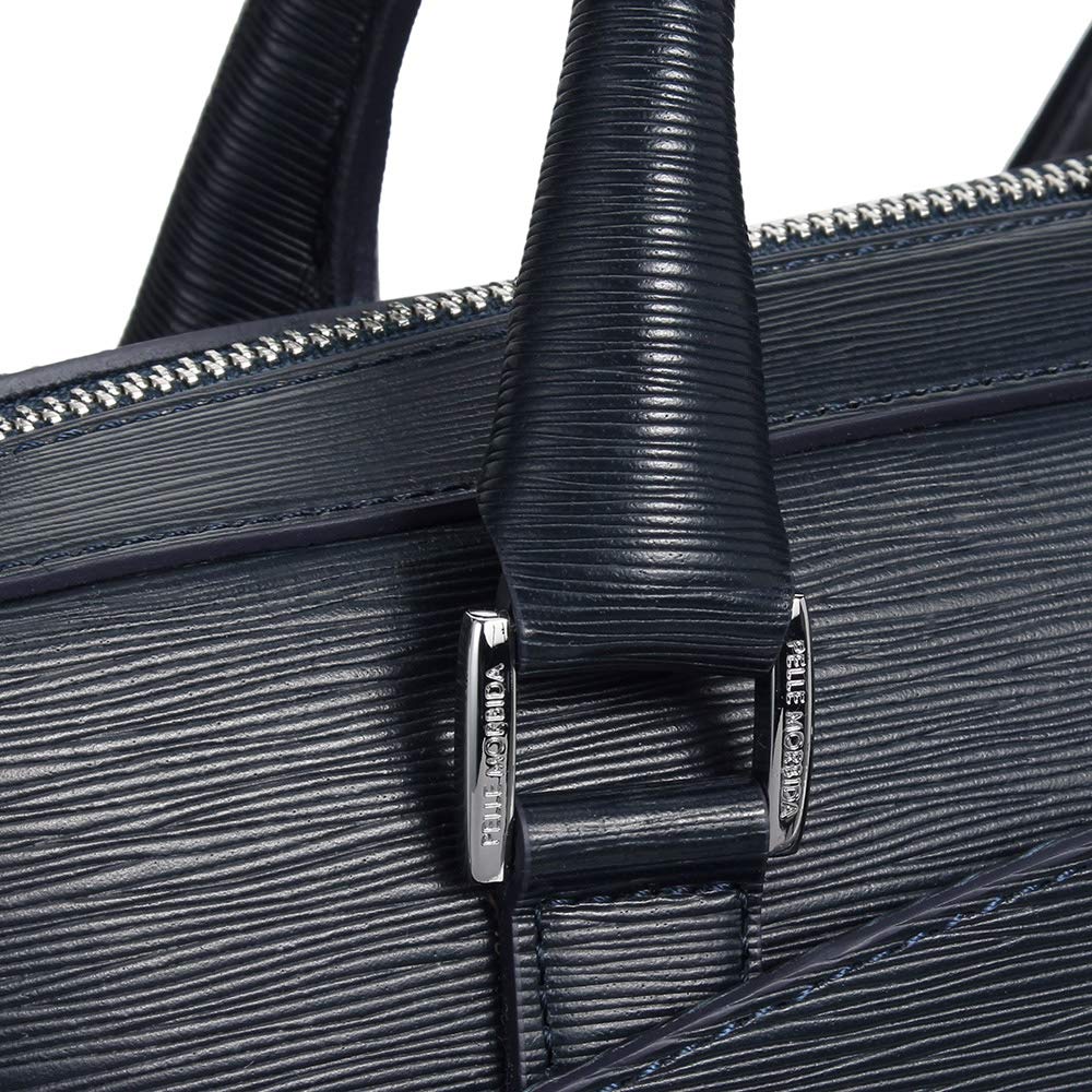 Pelle Morbida Briefcase Genuine Leather Capitano Embossed Leather Navy PMO-CA201 Men's PM-CA201-NV