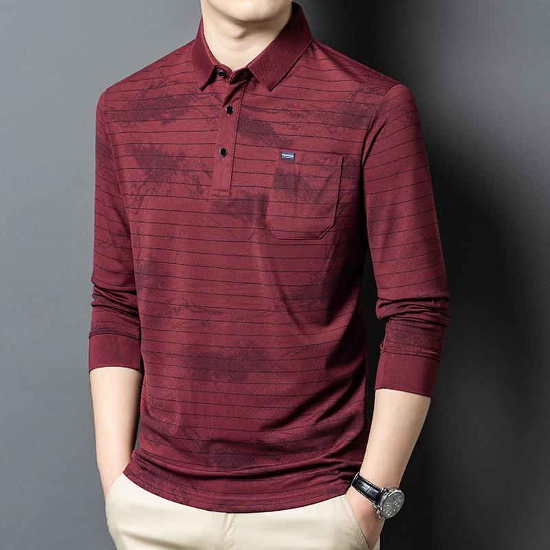 

Футболка-пуловер с длинным рукавом для мужчин, повседневная, трендовая, с принтом, с лацканами, поло 4XL