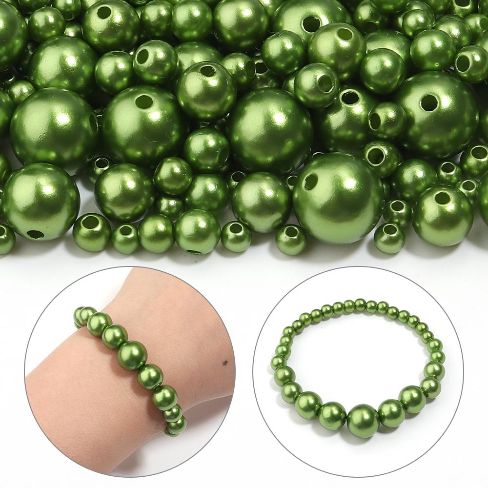 50-1000pcs Round ABS Imitation Pearl Beads Army Green Loose Spacer Beads With Hole For Jewelry Making DIY Bracelets Necklace