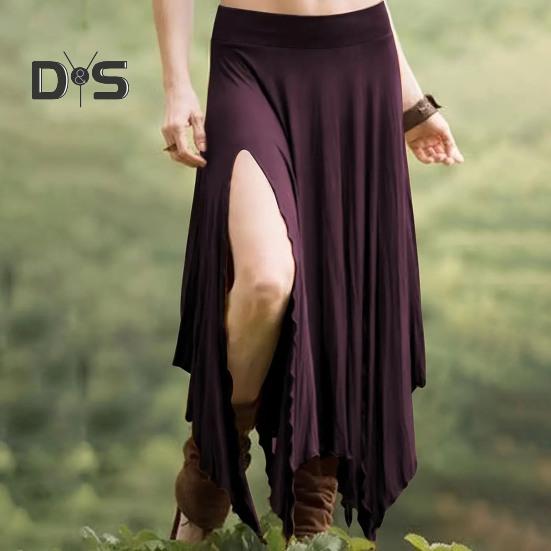 Women Skirt High Waist Solid Color Irregular Hem Long Skirt Side Slit Design Slimming Skirt Work Leisure Travel Wear